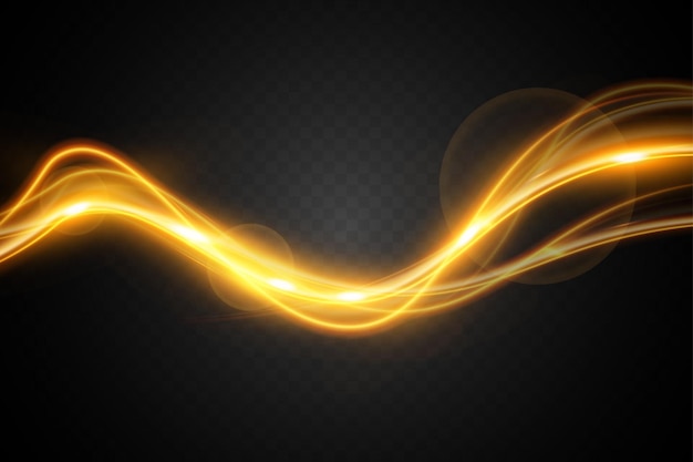 Ondata di luce di linee dorate luccicanti Elemento di design luminoso a colori dorati Strisce luminose ondulate