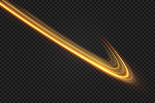 Ondata di luce di linee dorate luccicanti Elemento di design luminoso a colori dorati Strisce luminose ondulate