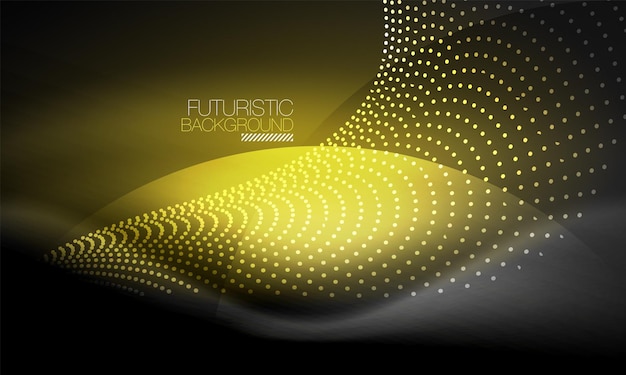 Ondata di particelle di fumo liscia big data techno sfondo con elementi fluenti incandescenti concetto hitech