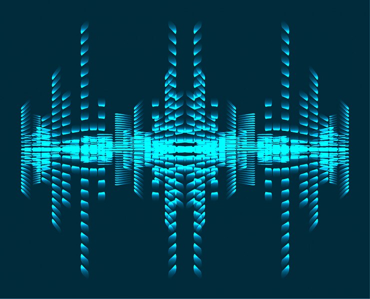 Vettore ondate sonore oscillanti luce blu scuro