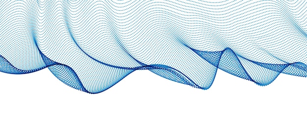 Onde di particelle fluide, tessuto di tulle trasparente al vento, linee curve di movimento dinamico. illustrazione vettoriale 3d. Bella serie di punti sfumati a forma di onda calmante.