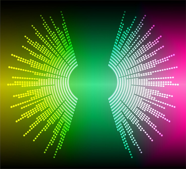 Vettore onde sonore oscillanti verde scuro giallo rosa chiaro