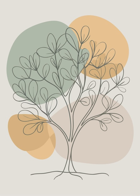 One line art of Tree drawing Abstract minimal continuous line art decor per pareti