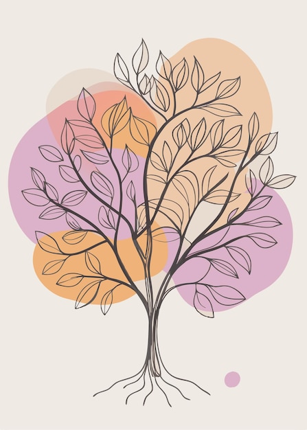 One line art of Tree drawing Abstract minimal continuous line art decor per pareti