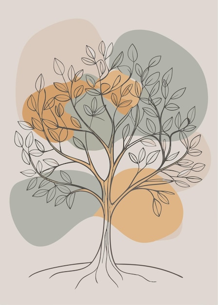 One line art of Tree drawing Abstract minimal continuous line art decor per pareti