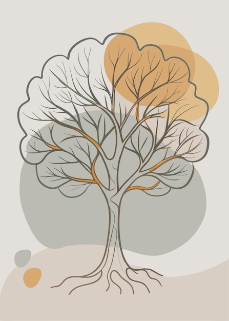 One line art of Tree drawing Abstract minimal continuous line art decor per pareti
