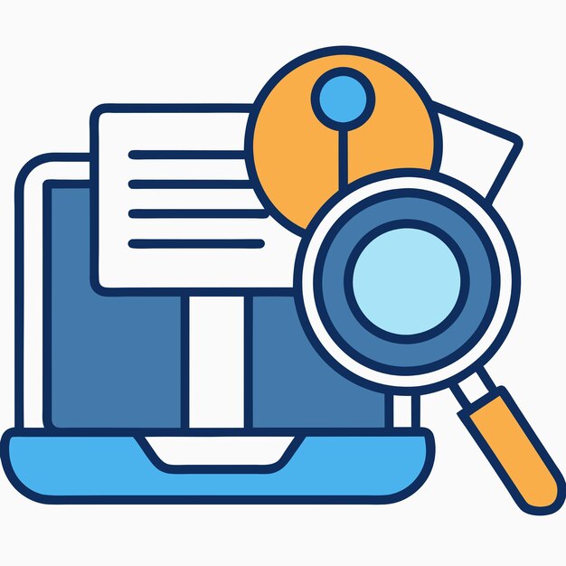 Online Education Icon Vector Illustration Laptop Notes Magnifying Education Icon Concept Bianco Isolato Flat Cartoon Stile Adatto per la pagina di destinazione Web Banner Flyer Sticker Card Sfondio