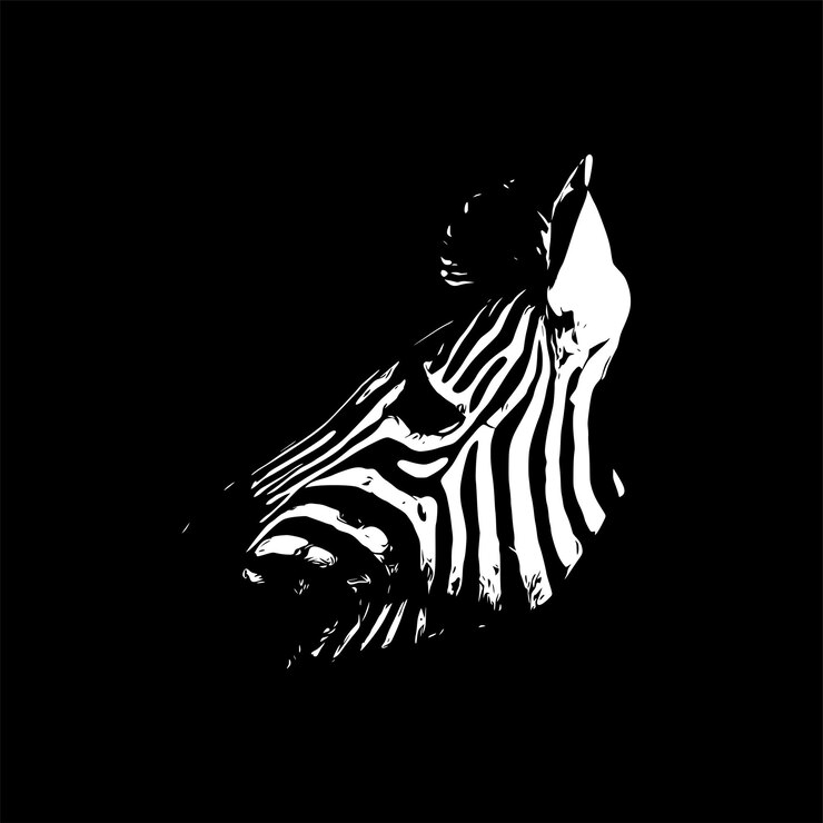 Vettore opera d'arte concettuale testa di zebra su sfondo nero