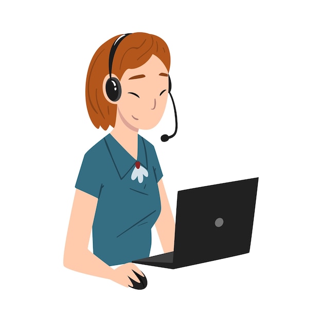 Operatore di call center femminile assistente di servizio di assistenza clienti online con cuffie consulenza cliente
