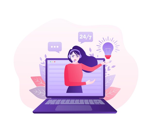Operatore telefonico Personaggio dei cartoni animati Icona del servizio di supporto Call center di supporto online Cliente