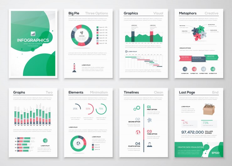 Opuscoli aziendali infografici per la visualizzazione creativa dei dati