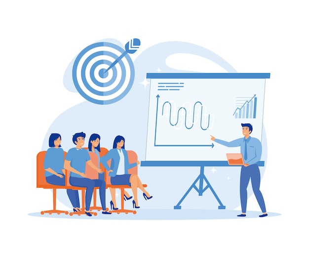 Oratori di seminari aziendali svolgono presentazioni professionali e formazione sul marketing