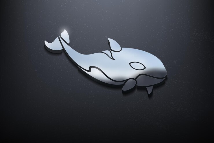 Vettore orca 3d logo design, logo mockup lucido con parete ruvida. vettore realistico