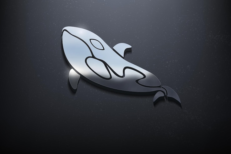 Vettore orca 3d logo design, logo mockup lucido con parete ruvida. vettore realistico