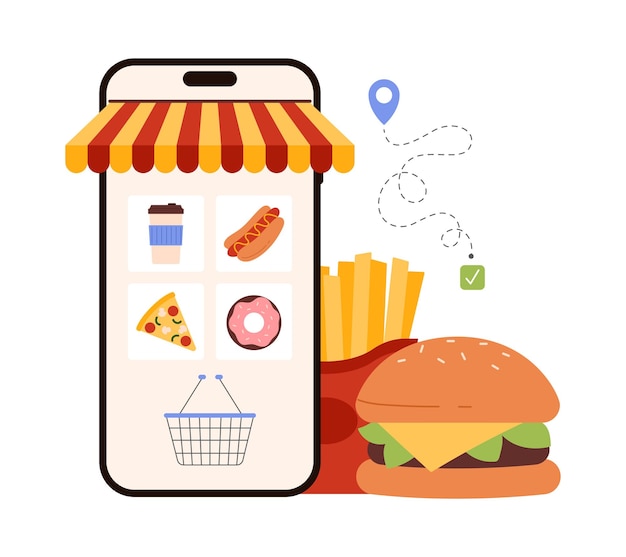 Ordini e consegne di fast food online servizio di catering app mobile per acquistare cibo da asporto