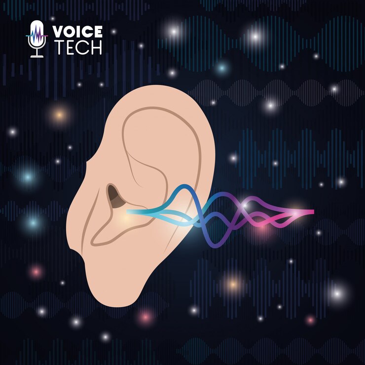 Vettore orecchio umano con tecnologia di riconoscimento vocale