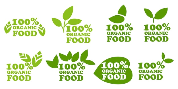 Organica naturale bio etichette icona set icone di cibo sano 100 cibo biologico fresco vegetariano biologico