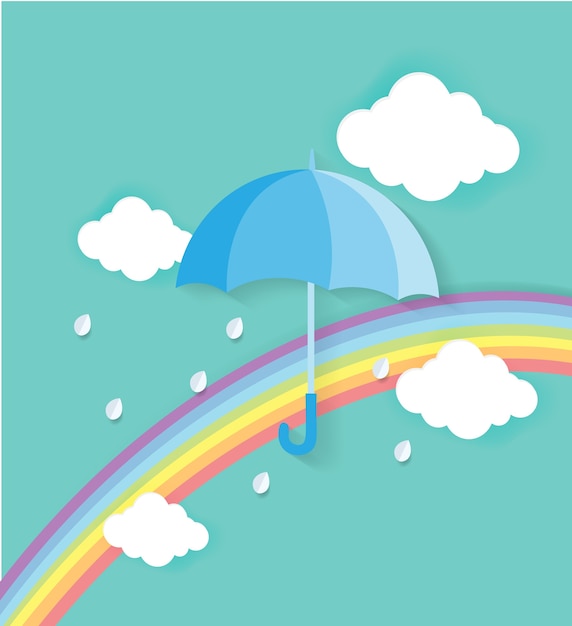 Origami fatto ombrello e nuvola con arcobaleno.