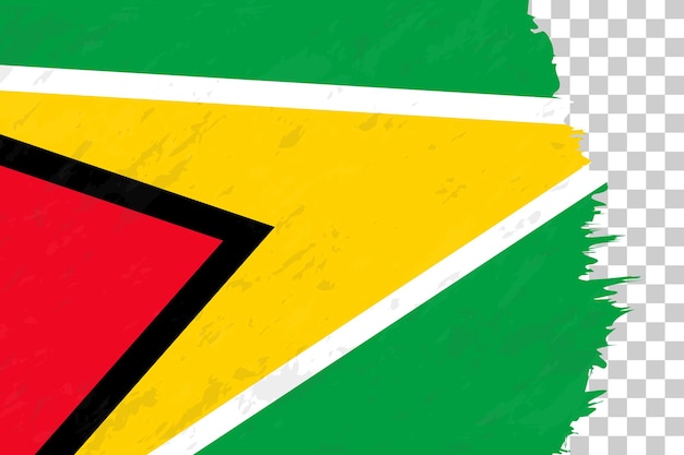 Orizzontale astratto Grunge spazzolato bandiera della Guyana sulla griglia trasparente