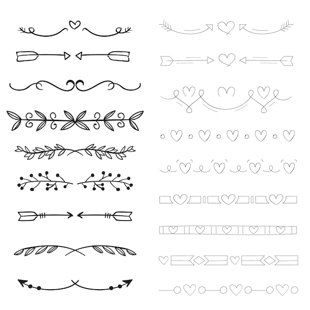 Ornamenti per album di nozze disegnati a mano vettore nero