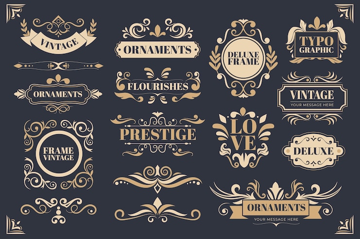 Vettore ornamenti vintage disegnati a mano set di icone