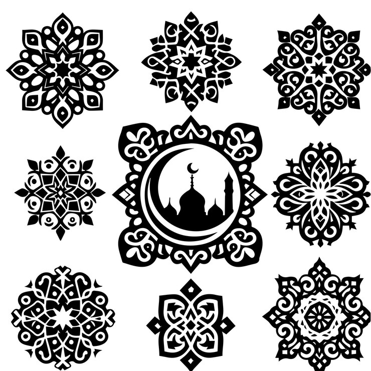 Vettore ornamento arabo ornamento semplice islamico colore bianco e nero