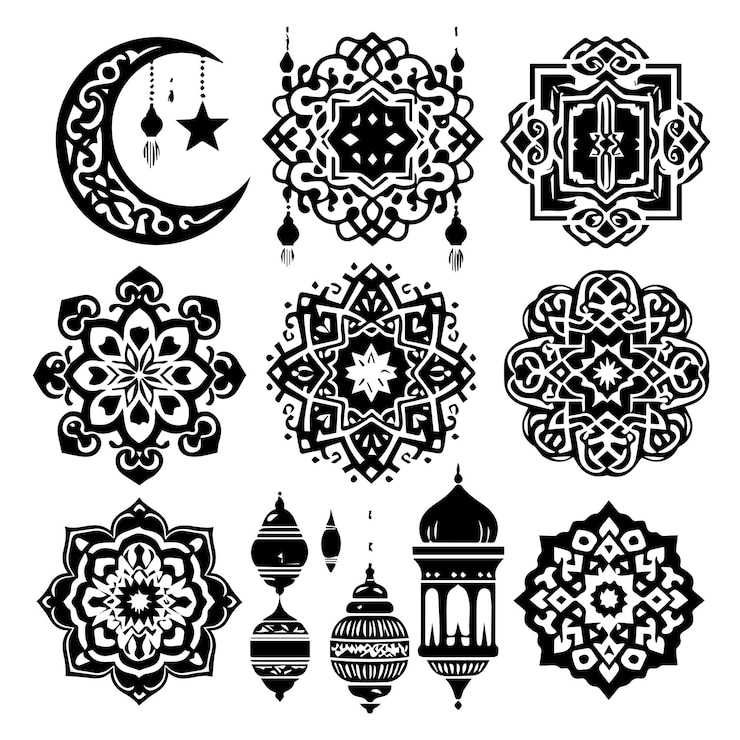 Vettore ornamento arabo ornamento semplice islamico colore bianco e nero