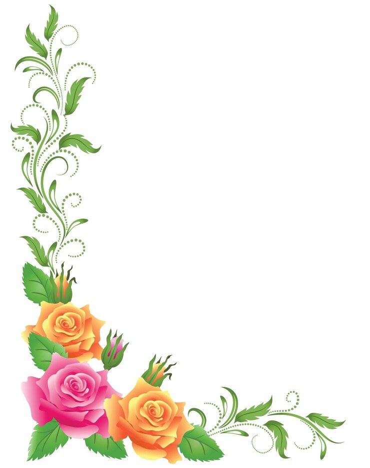 Ornamento d'angolo con rose rosa e gialle