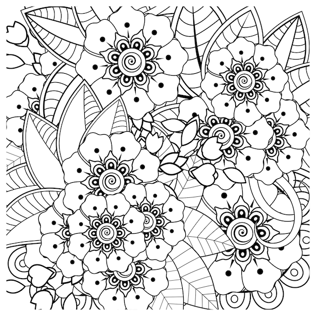 ornamento decorativo fiore mehndi in stile etnico orientale doodle ornamento contorno disegno a mano