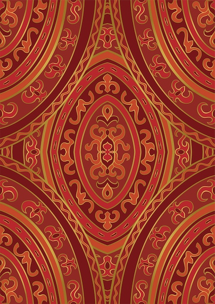 Ornamento orientale rosso e arancione. Modello per moquette, tessile.