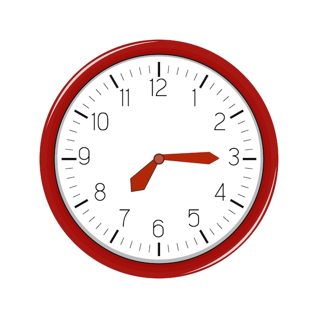 Orologio al quarzo da parete rotondo vettoriale in colore rosso isolato su sfondo bianco