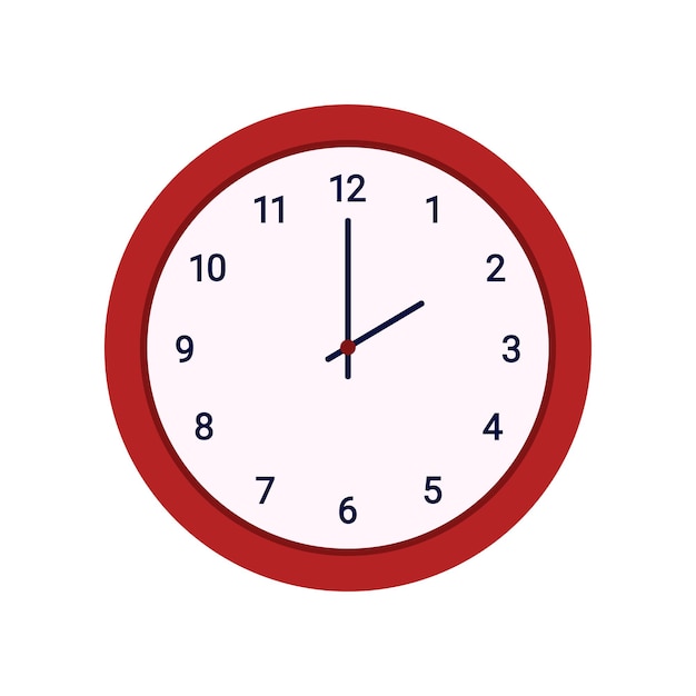 Orologio da parete classico rotondo con frecce sui numeri del quadrante e cornice rossa