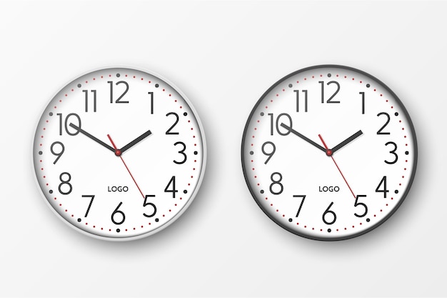 Orologio da ufficio a parete semplice, rotondo, bianco e nero, vettoriale 3D