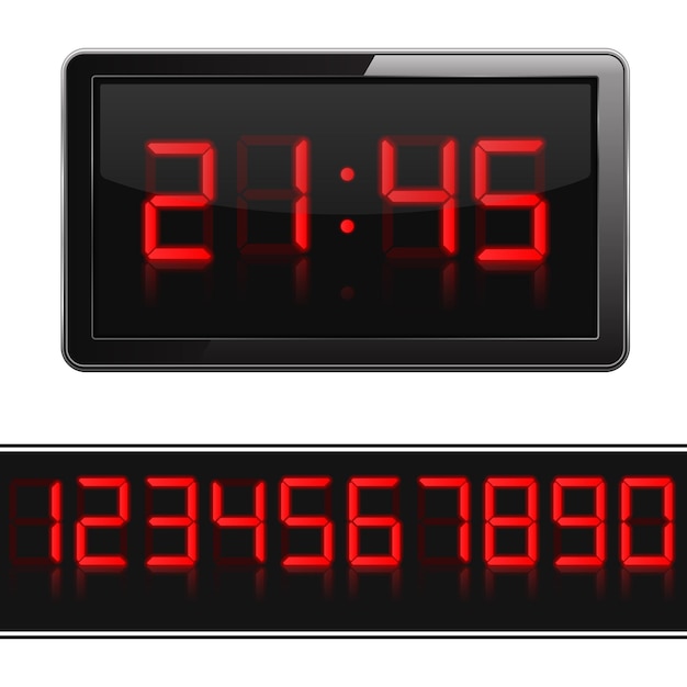 Orologio digitale rosso e numeri vettoriali eps10