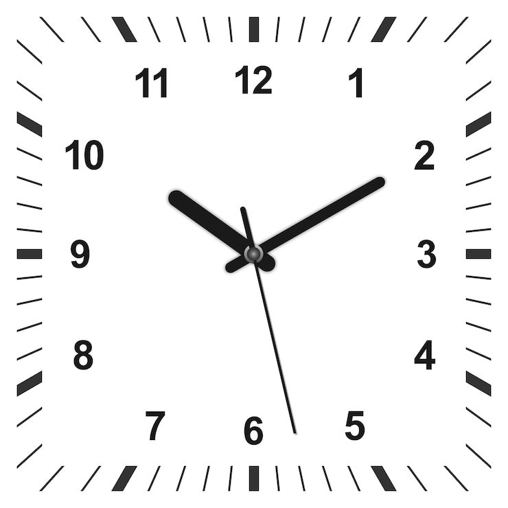 Vettore orologio realistico a forma quadrata 3d.