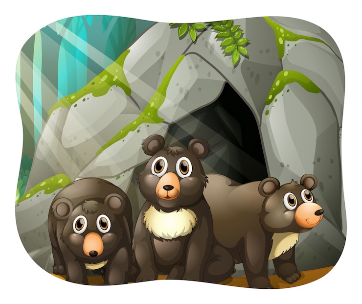 Vettore orsi grizzly che vivono nella grotta