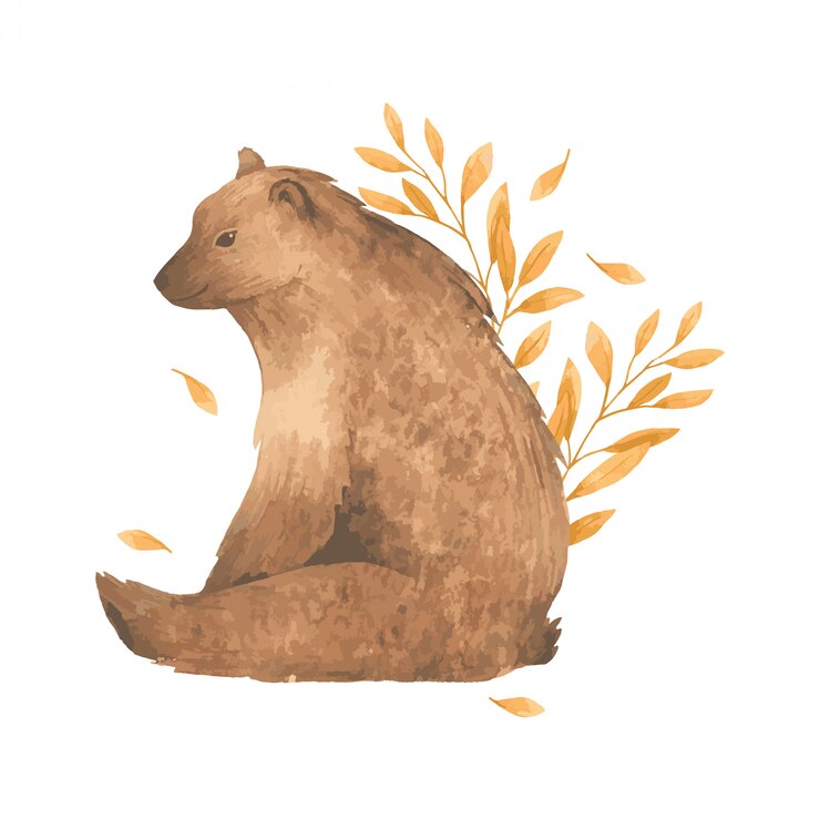 Vettore orso autunno dell'acquerello in foglie.