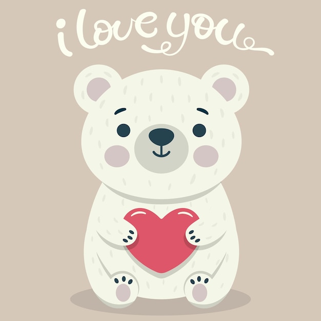 Orso carino con cuore carta di San Valentino Illustrazione vettoriale