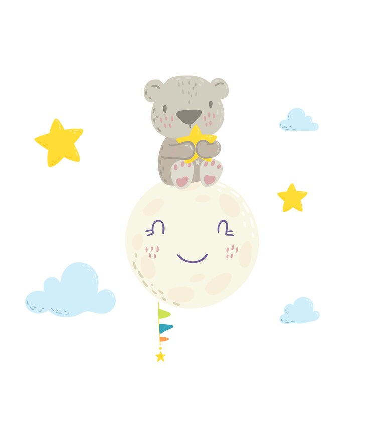 Orso carino seduto sulla luna