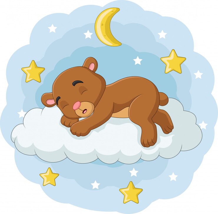 Vettore orso del bambino del fumetto che dorme sulle nuvole