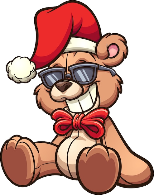 Orso di Natale del fumetto freddo con gli occhiali da sole.