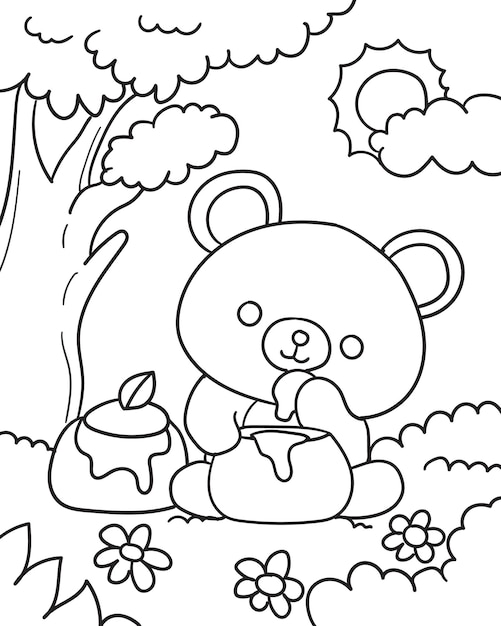 Orso di peluche che mangia miele Libro da colorare per bambini