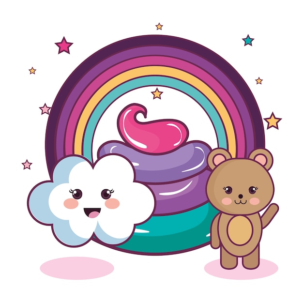 Orso e nube di Kawaii con l&#39;arcobaleno