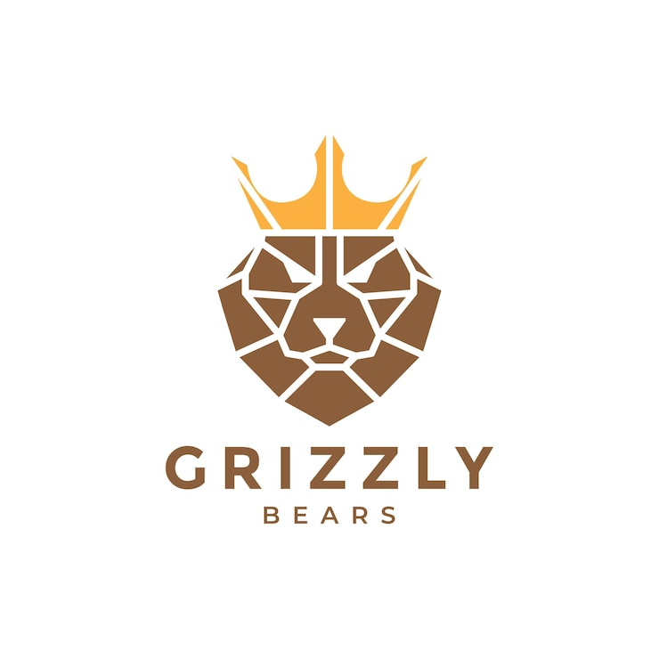 Vettore orso grizzly con corona minimal logo design vettore grafico simbolo icona illustrazione idea creativa