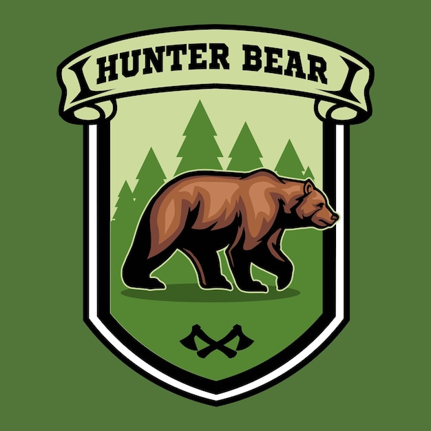 Orso illustrazione vettoriale con logo badge avventura