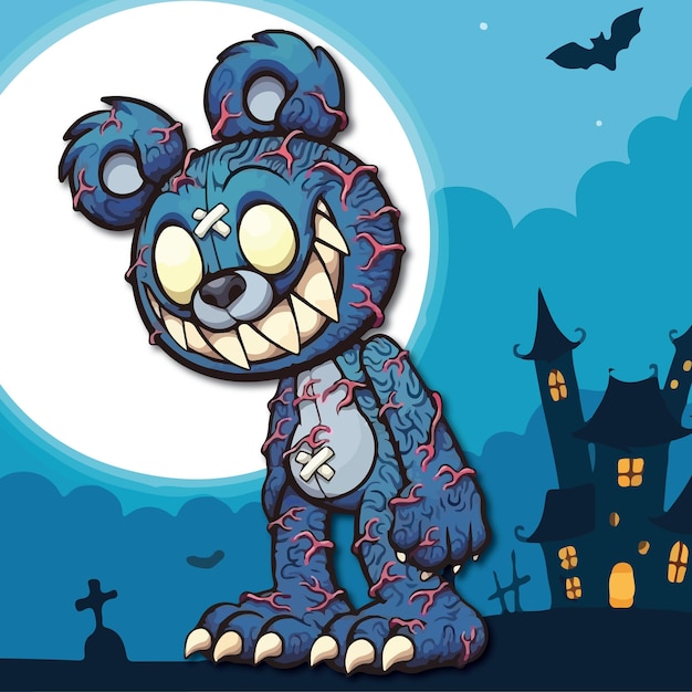 orso mostro blu inquietante sul castello di mezzanotte