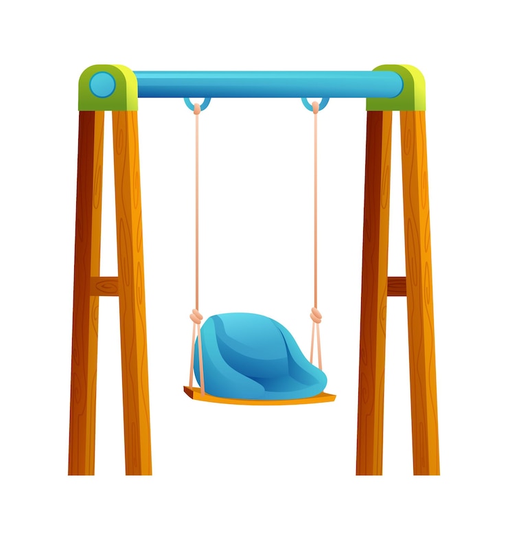 Vettore oscillazione in legno con sedile per bambini piccoli illustrazione di cartoni animati vettoriale