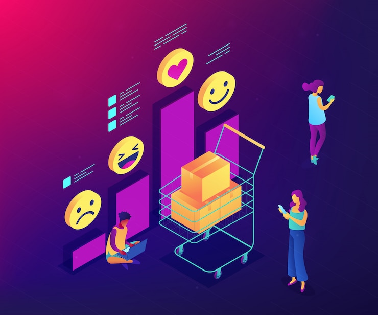 Vettore ottieni feedback isometrico 3d concetto illustrazione dei clienti.
