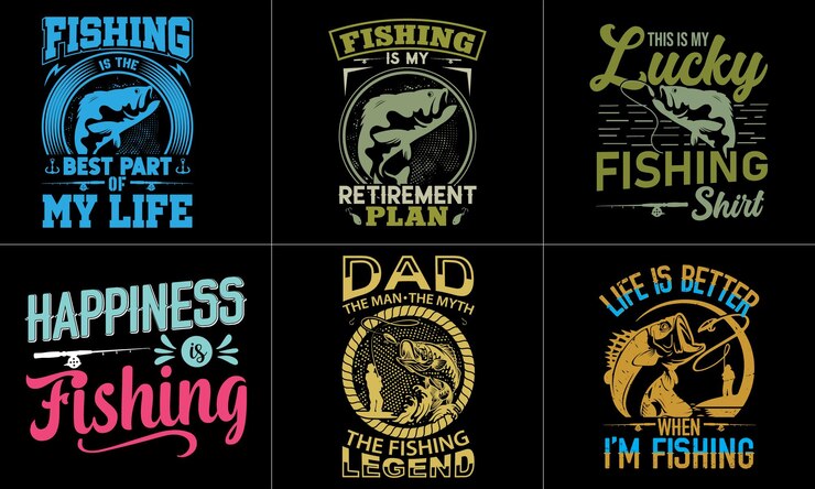 Pacchetti di design per t-shirt da pesca.