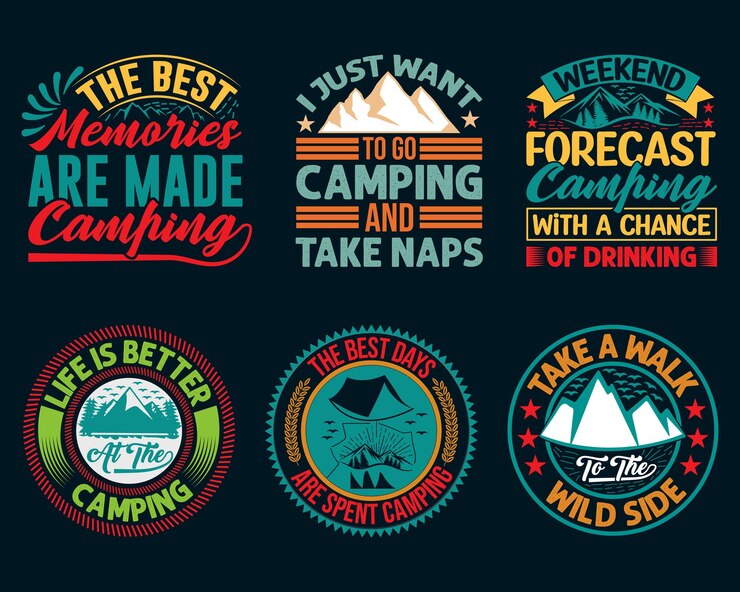 Pacchetto design t-shirt da campeggio